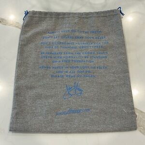 EUC John Fluevog grey with blue print and drawstring shoe storage dust bag